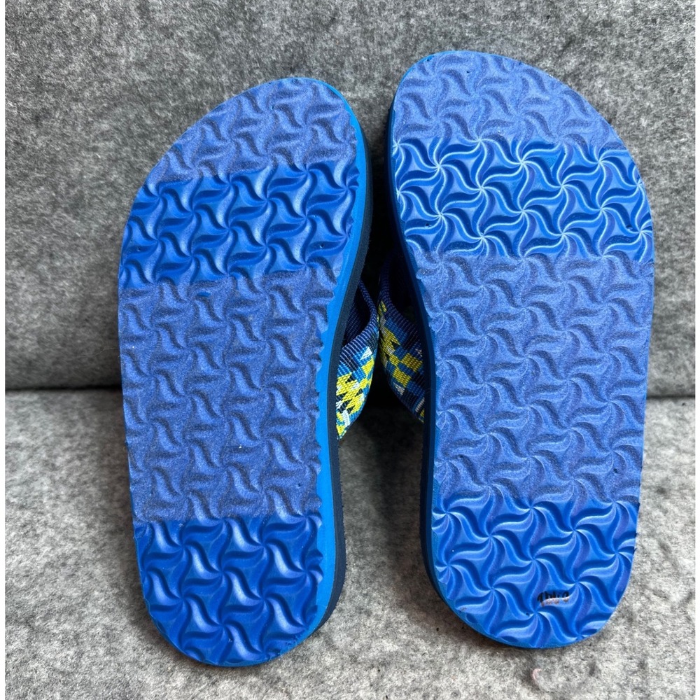 Teva Kids Flip Flops Blue Yellow Geometric Pattern Sandals Thong Shoes Boys 11 - Picture 5 of 5